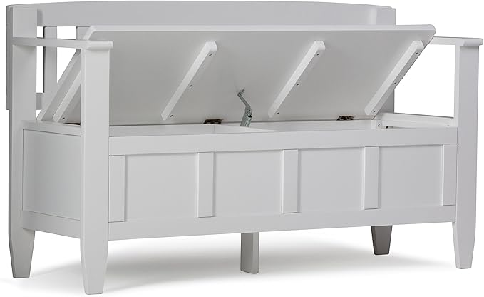SIMPLIHOME Brooklyn Entryway Storage Bench - 48 inch Wide Solid Wood Hallway Bench in White, Contemporary Mudroom Bench for Entry or Foyer with Lift-Up Lid and Spacious Hidden Storage