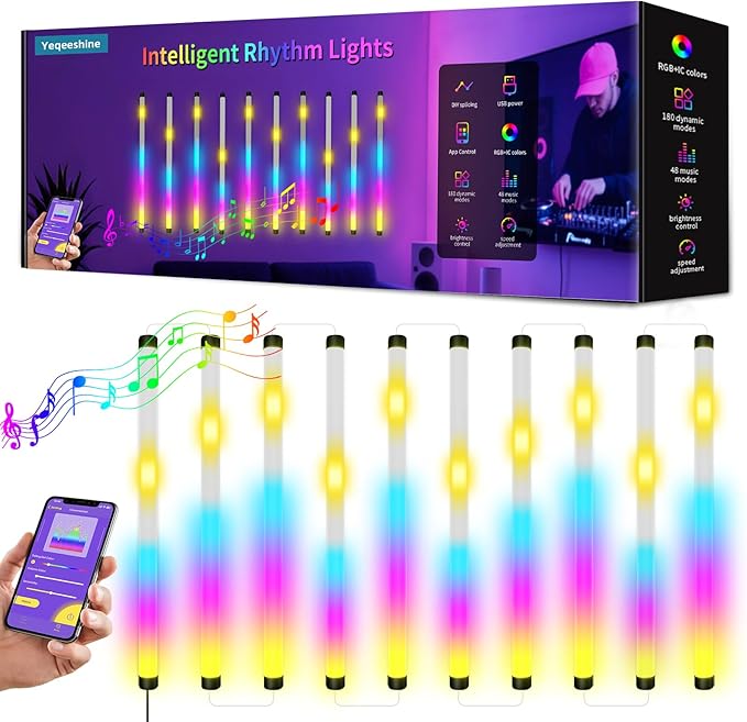 Music Sync LED Wall Lights, 10 Pack RGB Light Bars with App Control, USB Powered Beat Activated Lights for Gaming Room, Party, Home Decor