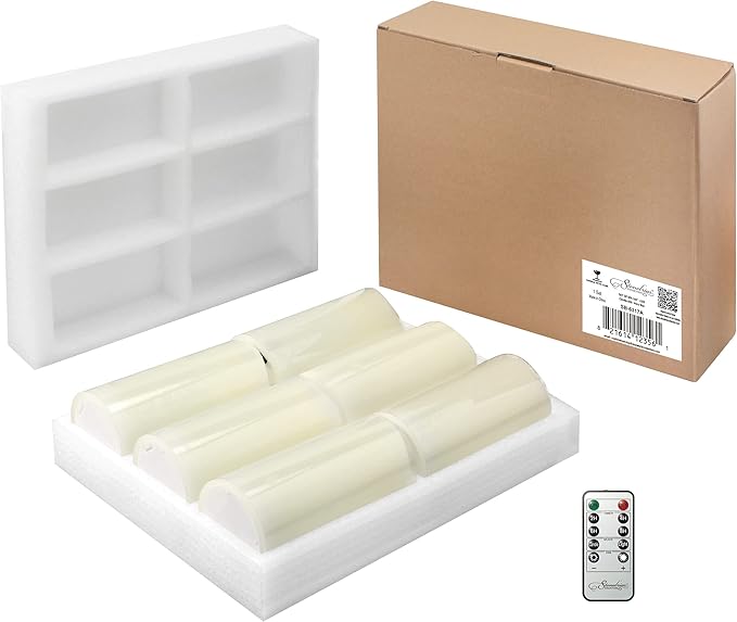 Stonebriar 6 Count Ivory Real Wax 3x6 Flameless LED Pillar Candles with Remote and Timer