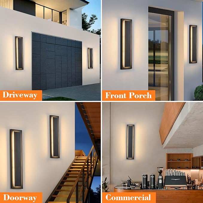 tewei 2 Pack Modern LED Outdoor Wall Lights, Black Exterior Wall Sconce & Indoor Wall Sconce Lighting Fixtures, 15.7'' Large Front Door Lights for Entrance, Hallway, 360° Beam Angle, Warm White 3000K