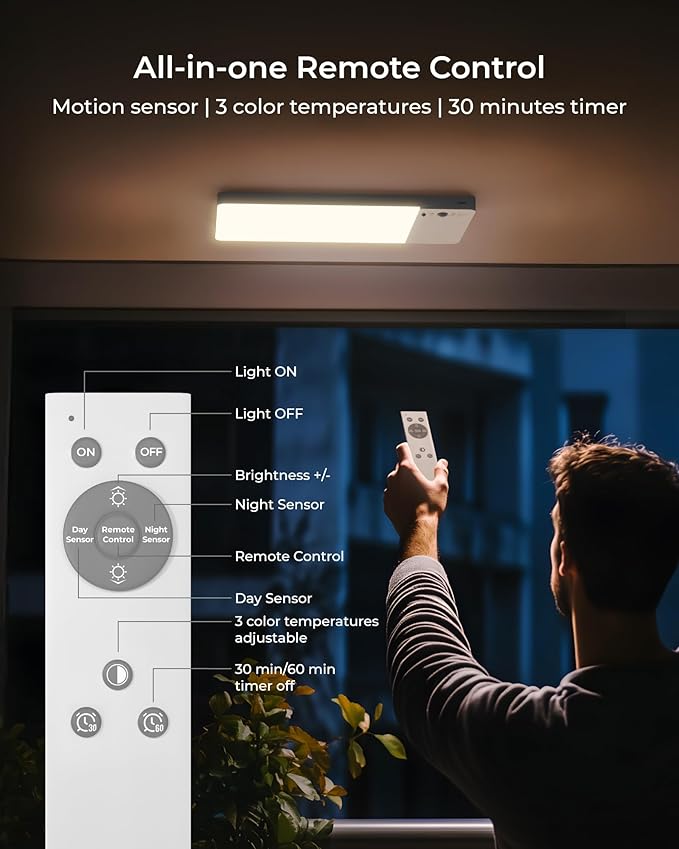 FULEN Rechargeable Motion Sensor Ceiling Light Upgraded,Closet Light with 12000mAh Battery, LED Shower Lights, Ceiling Lamp for Bathroom,Pantry,Garage,Remote Control
