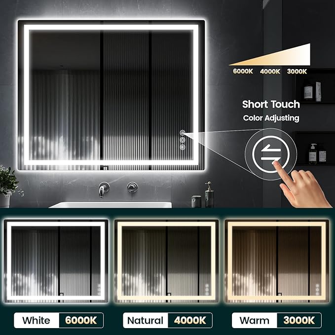 32"x 40" Bathroom Mirror for Over Sink, Anti-Fog LED Bathroom Mirror with Lights, Memory 3 Colors Modes & Dimmable Bathroom Vanity Mirror