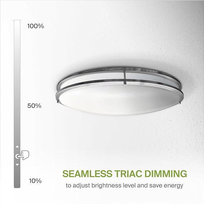 ASD LED 24" Oval Flush Mount Lighting, Close to Ceiling Light Fixture | 5CCT, Dimmable, ETL Listed | 38W 3289LM 2700-5000K 120V | Low Profile Double Ring Lamp | Nickel