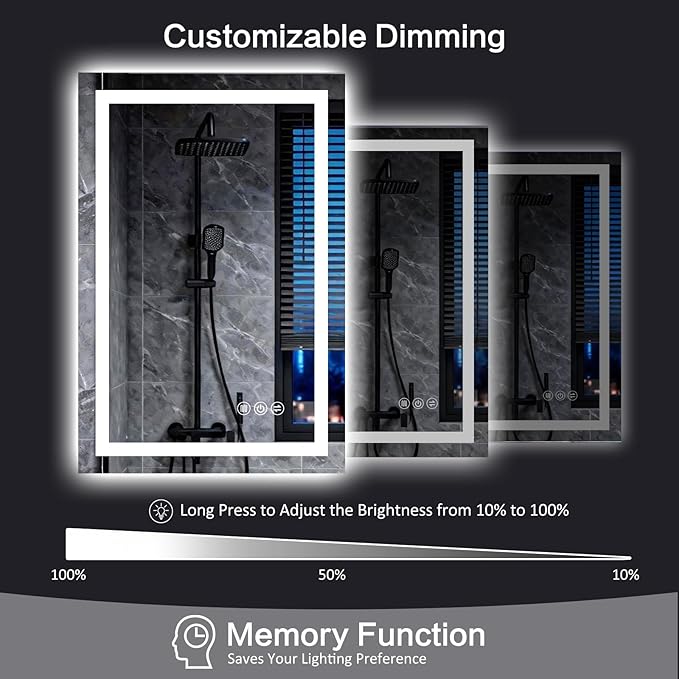 48"x 32" LED Bathroom Mirror with Light, Front and Backlit LED Mirror for Bathroom, Anti-Fog, Stepless Dimmable, 3 Colors, LED Vanity Mirror with Lights, Memory Function, Tempered Glass