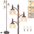 Brown Floor Lamps for Living Room Standing Lamp with 3 Brightness Lights Glass Shade 66.5in Flower Lamp for Bedroom Office Corner(3LED Bulbs Included)