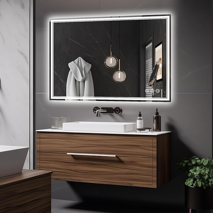 40x30 Inch LED Bathroom Mirror with Frontlit & Backlit（Independent Control）, Lighted Mirror for Bathroom Wall with 3-Color Dimmable & Anti-Fog, Vanity Mirror with Lights