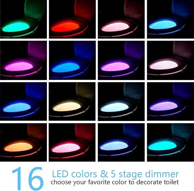 2 Pack Toilet Night Lights with Motion Activated Sensor,16-Color Changing LED Inside Toilet Bowl Nightlight, Cool Stuff for Bathroom Accessories Decor, Unique Gadgets for Men and Kids Brithday Gifts