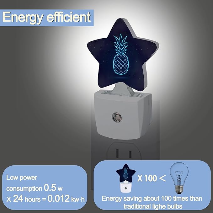 Pineapple Starry Sky Nightlight,Abstract Blue Line Star Night Lights Plug into Wall Decorations for Bedroom Bathroom,Dusk to Dawn Sensor Kitchen Hallway Stairs Energy Efficient Desk Lamp