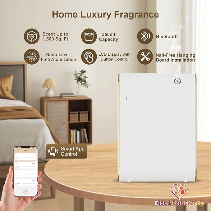 Smart Scent Air Machine for Home, 350ml/2000 Sq. Ft Bluetooth Waterless Essential Oil Diffuser, Aroma Diffuser for Office, Spa