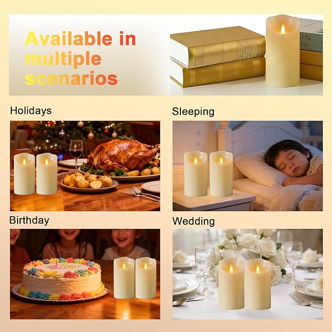 Rechargeable Flameless Candle, Realistic 3D Flickering Warm Flame, LED Candle with Remote Control & Timer for Holiday, Wedding, Patio and Home Decoration(Set of 2)