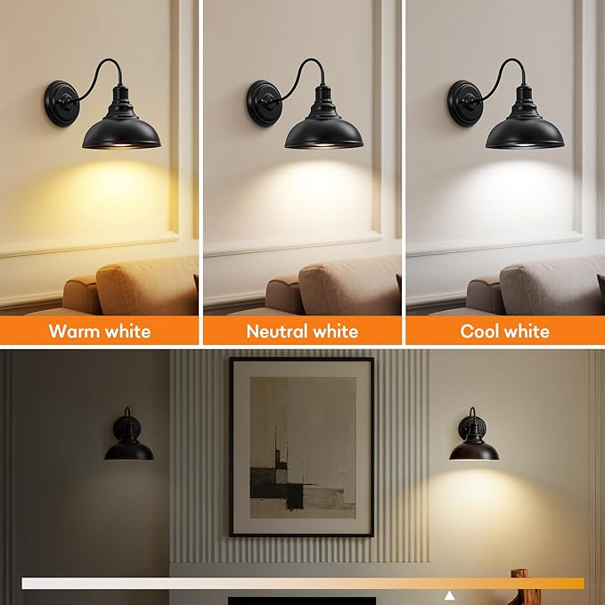 Lightess Black Battery Operated Wall Sconces Set of Two, Vintage Wireless Wall Lights with Rechargeable 12 Colors Bulbs, Dimmable Cordless Gooseneck Wall Decor Lamps with Remote Control
