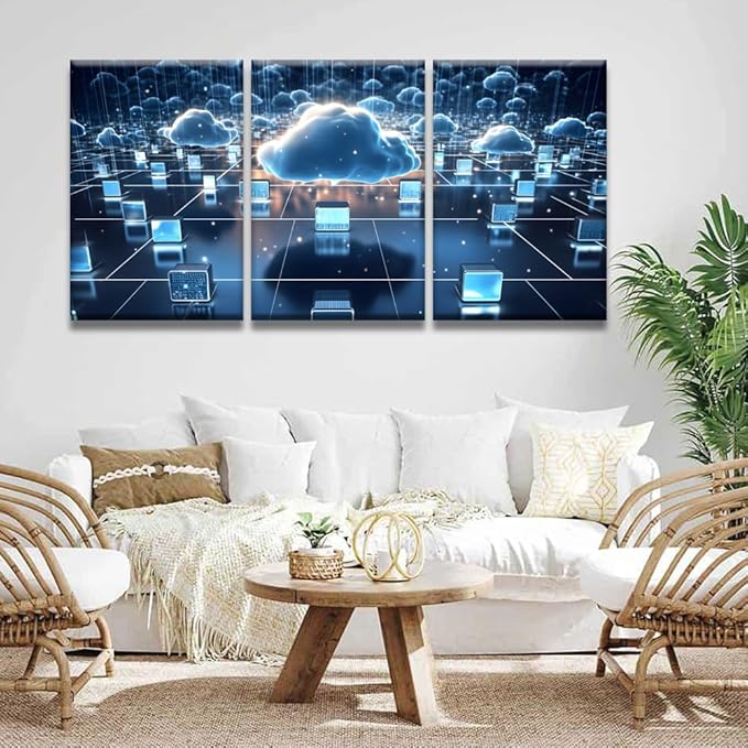 LSIUHWUWI Cloud Computing Pictures for Bedroom Wall Decor 3 Panel Wall Art Print on Canvas Posters and Prints Wall Hanging Decor Modern Home Decor Canvas Frame Artwork Ready to Hang 16x24inchx3