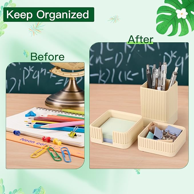 Aesthetic Desk Organizers and Accessories Set of 3 with Pen Holder,Paperclip Holder,Sticky Note Holder - Durable Plastic Pencil Holder for Office Women Men-Teacher Appreciation/Back-to-school Gift