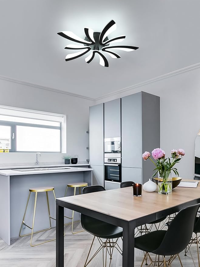 Goeco Modern Ceiling Light, 27.5'' LED Black Acrylic V-Shaped Flush Mount Ceiling Lights, 6500K Ceiling Light Fixture for Living Room, Dining Room, Bedroom, Kitchen