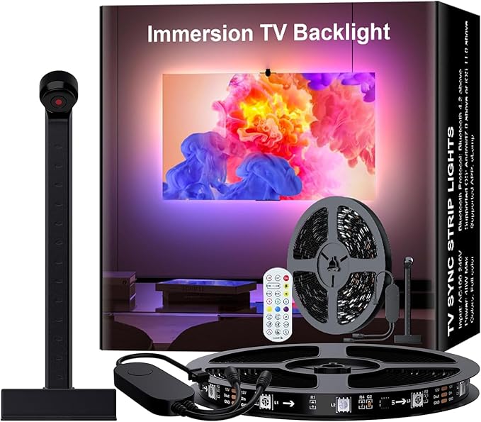 Smart TV LED Backlight Color Picking Device, 12.4ft LED Strip Lights for 50-60 inch TVs, Syncs to Screen & Music, App Control