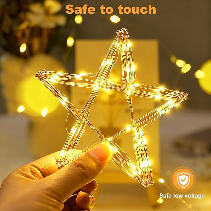 Fairy Lights Battery Operated, Rechargeable String Lights with Timer, Mini Waterproof LED Twinkle Lights for Bedroom, Christmas Decorations, Wedding Party Decor (Warm White, 5M/16FT)