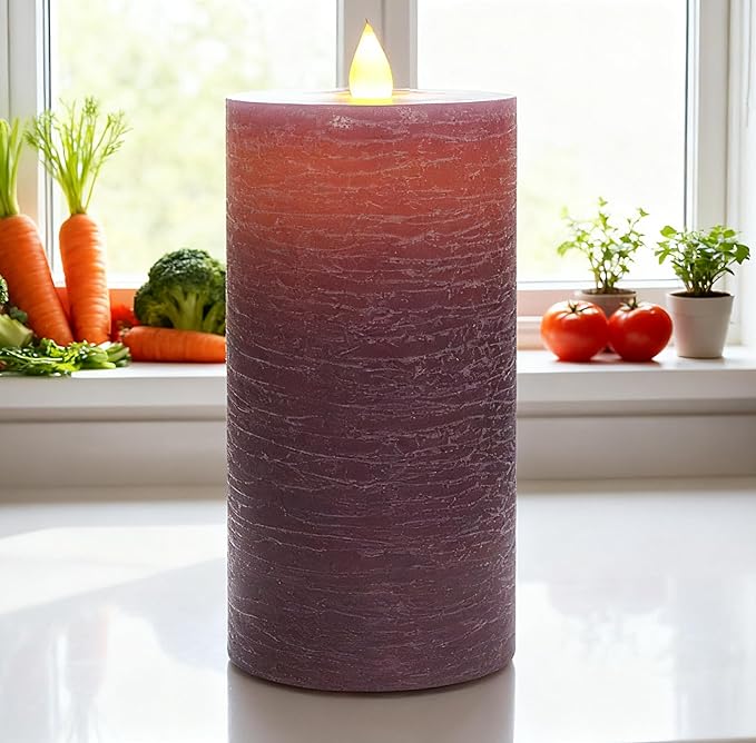 Flickering Flameless Candle with 3D Moving Flame, with Remote and Timer, Real Wax Candles, LED Pillar Water Ripples Battery Operated Candle for Wedding, Christmas, Home Decor (Purple)