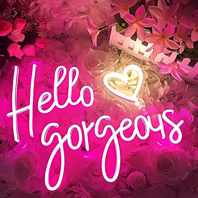 Hello Gorgeous LED Neon Signs for Wall Decor Neon Wall Art Acrylic LED Lights with Hanging Chain Light Up for Bedroom Decor Graduation Bar Pub Wedding Party 5V USB Powered Dimmable