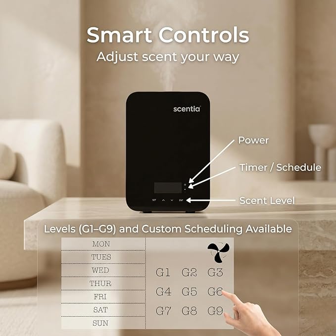 Smart Bluetooth HVAC System with App Control Scent Diffuser | Waterless Diffuser for Home, Office, Large Room, Studio, Yoga,| Coverage Upto 2000 Sq.ft | Scentia CASA SC 2000 Black
