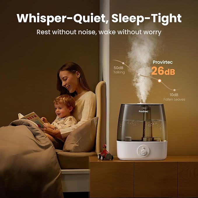 6.5L Stay Clean Tank Humidifier for Large Room, Low Maintenance, Top Fill Design, Ultra Quiet 65H Runtime, Cool Mist Ultrasonic for Bedroom, Home, Plants HC12