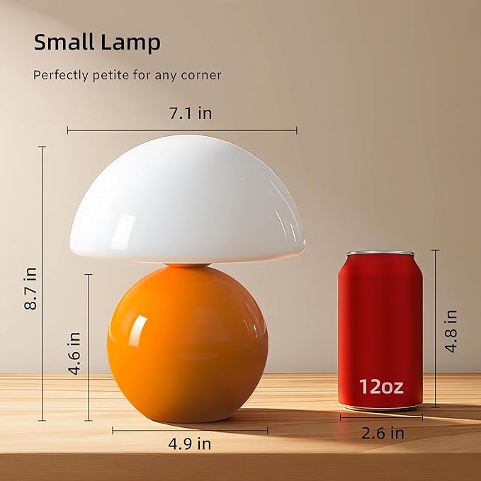 Mushroom Lamp Table Lamp for Bedroom,Desk Bedside Small Lamps for Living Room Night Stands,Mushroom Decor Cute Mini Modern Mid Century Lamps,Unique Aesthetic Home Living Room Decor(Orange)