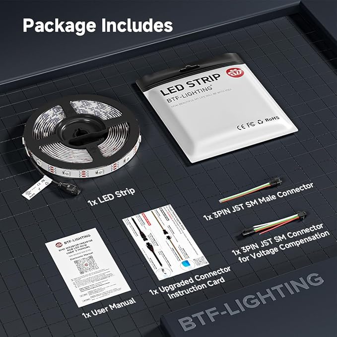 BTF-LIGHTING WS2812B IC RGB LED Strip,UL Listed,Pure Gold Wires,DC5V 16.4FT 150LED 5050SMD,Individually Addressable,Flexible for DIY Chasing Full Color Project,3M Tape,IP65(No Adapter or Controller)