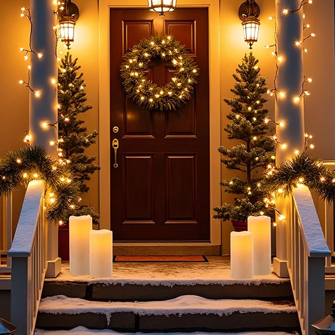 Outdoor Candles with Timer Waterproof, 10” x 4” & 8” x 4” Set of 2 Waterproof Candles with Remote, Large LED Pillar Battery Operated Candle for Outdoor Outside Lartern Porch Patio Decor