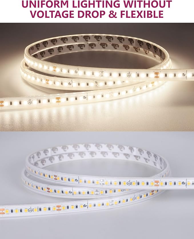 EMITEVER Outdoor LED Strip Lights Waterproof 4000K Netural White, 16.4ft IP67 24V Tape Light UL Listed, 240+LM/ft, High Density 600LEDs, Lighting for Bathroom,Pool,Patio,Garden(Power Not Included)