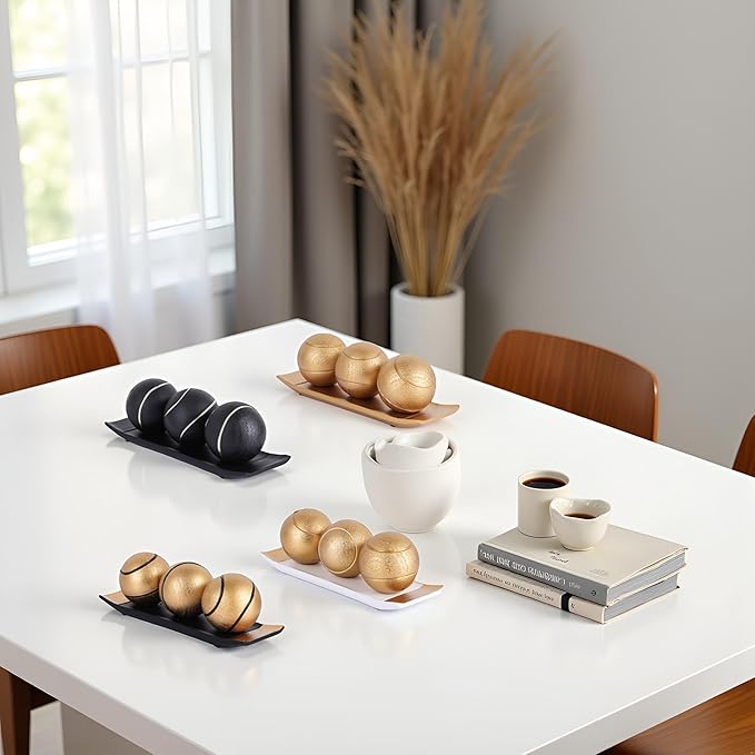 XMGZQ Small Decorative Tray and Orbs Balls Set,Gold Decorative Balls with Centerpiece Bowls for CoffeeTable,Living Room,TV Stand,Center Pieces Decoration for Table,Centro de Mesa de Comedor (Black)