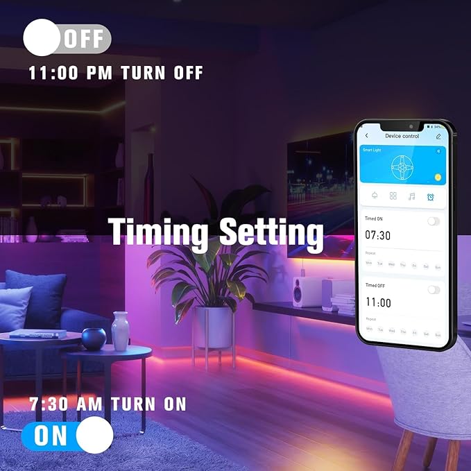 DAYBETTER Led Strip Lights 50 ft, Music Sync RGB Led Light Strips with Remote and App Control, Color Changing Led Lights for Bedroom, Home, Kitchen, Party, Room Decor