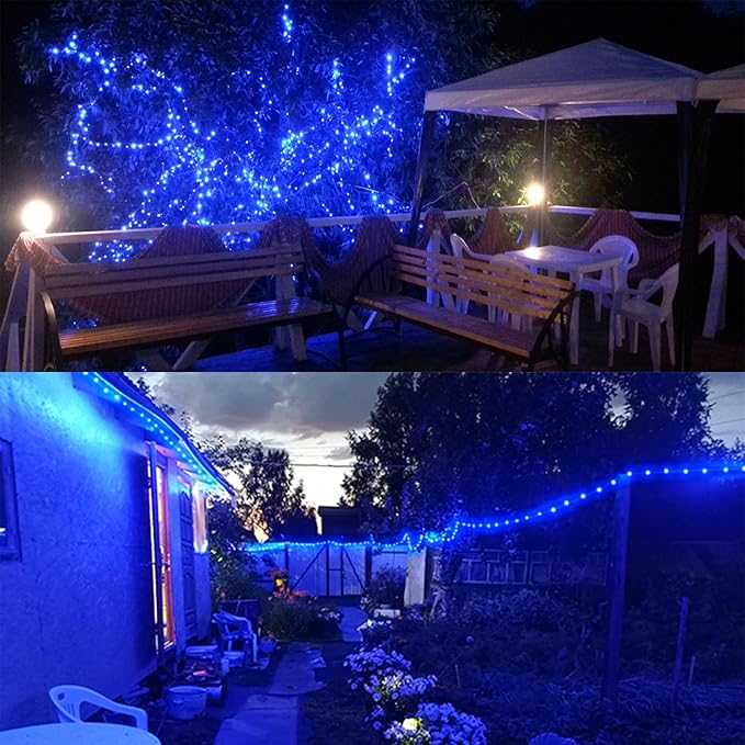 RUICHEN Plug in Fairy String Lights with Switch, Waterproof 33 Ft 100 LED Copper Wire Firefly Lights for Bedroom, Patio, Garden, Balcony, Dorm, Blue