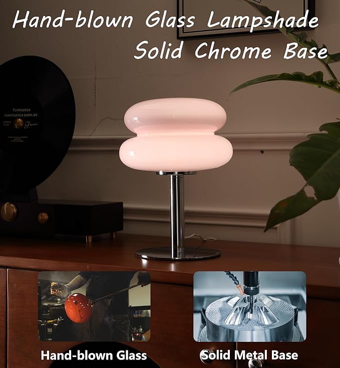 Mushroom Lamp Table Lamp for Night Stands,Mid Century Modern Desk Lamps for Bedroom, Vintage Dimmable Bedside Small Lamps, Cute Cool Home Room Aesthetic Decor for Living Room (Pink)