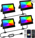 YAYZA! LED Flood Lights Outdoor 36W, 300W Equivalent 3000 LM RGB Color Changing Led Stage Landscape Lighting Bluetooth Smart Floodlights with APP Control 3000K Bright White Light, Timing&IP66 (4Pack)