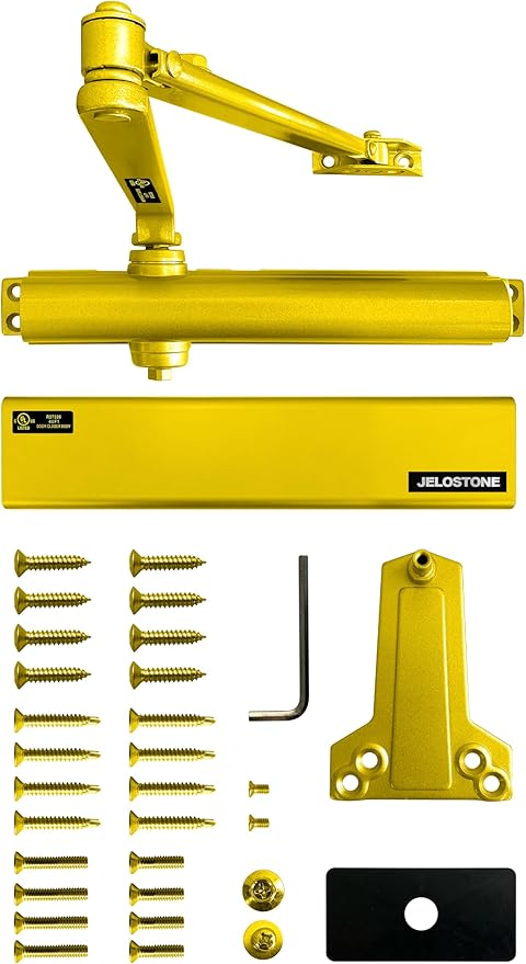 Heavy Duty, Commercial Door Closer D8000DA, ANSI Grade 1, UL 3 Hour Fire Rated, ADA Compliant, Delayed Action, Adjustable Spring Size 1-6 for Doors(44-330LB/30-60 in), Indoor/Outdoor (Brass Gold)