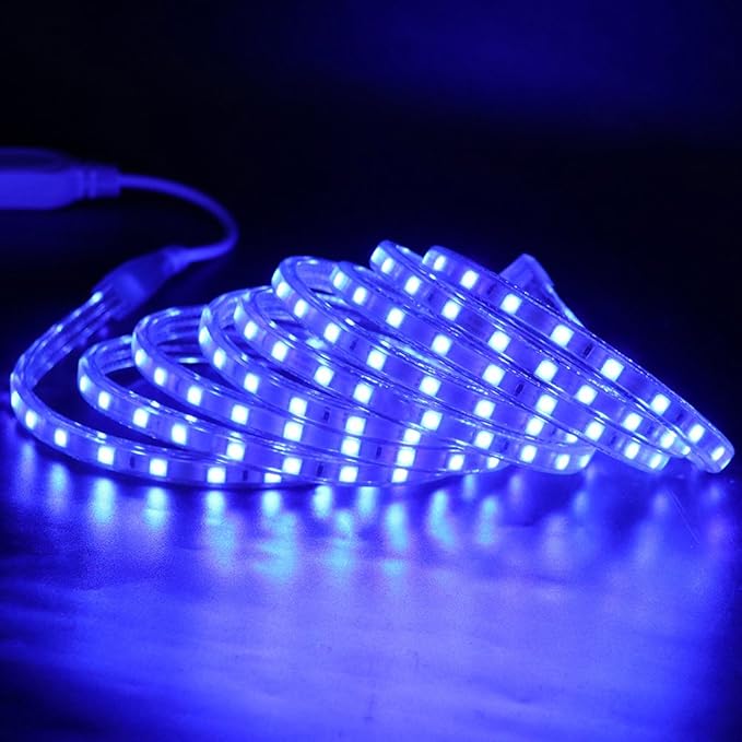 LED Light Strip Kit, AC 110-130V Flexible Waterproof Rope Lights, SMD 5050 60 LEDs/M for Indoor Outdoor Commercial Lighting, Accessories Included (Blue, 164ft/50m)