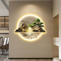 Zen LED Wall Art, Fish Wall Painting Decor with Led Light, Welcoming Pine Wall Decor Art, 3D Landscape Wall Sculpture Decoration, for Living Room Bedroom Office Entrance (B, 60×72cm)