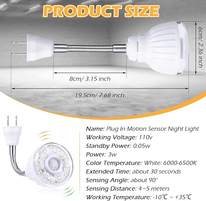 Yahenda 3 Pack Motion Activated LED Night Light Plug in Smart Dusk Dawn Sensor Light PIR Infrared Sensor Motion Detector Lamp Flexible Rotating for Hallway Stairway Garage Basement(Cool White)