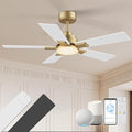 42 Inch Ceiling Fans with Lights,Smart Ceiling Fan with Light and Remote Control Alexa,APP,Modern Indoor Outdoor Ceiling Fans for Bedroom,Patio,Porch,in Black White and Gold,5 Blades,Dimmable,Quiet