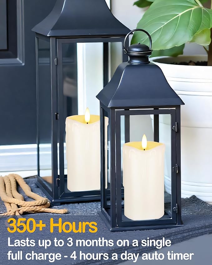 3"x6" White Flameless LED Candles - Remote Control & Timer, Set of 2 Large Real Wax Pillar Flickering Battery Candles for Table, Fireplace and Mantel Decor