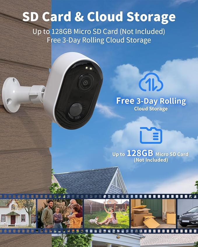 Security Cameras Wireless Outdoor, Battery Powered 2k Color Night Vision, AI Motion Detection, IP66 Weatherproof, 2-Way Talk, SD/Cloud Storage, 2.4Ghz WiFi Cameras for Home Security(2 Pack)