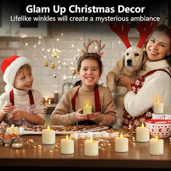 Rechargeable Tea Lights with Timer Control,1.5”×2”Electric LED Candles Flickering Warm White for Valentine, Wedding Decor,Home Decoration(6pcs)
