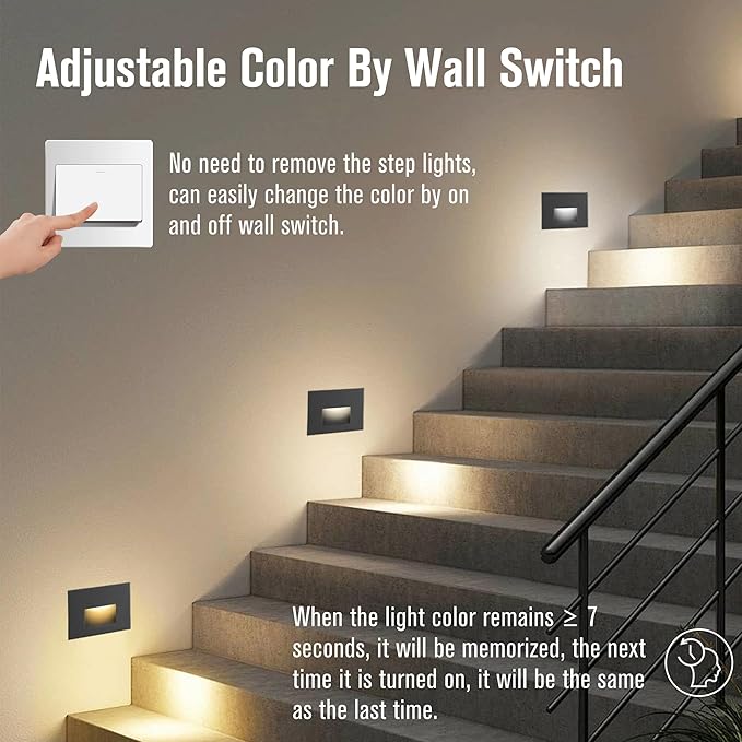 Step Lights Outdoor 12V Low Voltage 4W LED Stair Lights Indoor 3 Color Adjustable 3000K/4000K/5000K, 150LM IP66 Waterproof Black Light for Steps Horizontal, 3-Pack