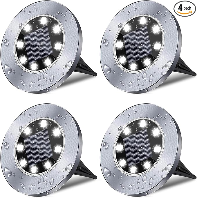 4.6 Inch Diameter Solar Ground Lights, Waterproof Solar Garden Lights, Outdoor Garden Waterproof Bright in-Ground Light, Landscape Lighting for Pathway,Yard,Lawn,Patio,Walkway (4 Pack White Light)