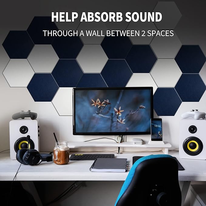 Mollywell Hexagon Acoustic Panels 14x12 - Reduce Echo & Reverb, Noise Blocking Wall Tiles for Kids Room & Playroom, Yellow & Fruit Green Sound Absorbing Panels