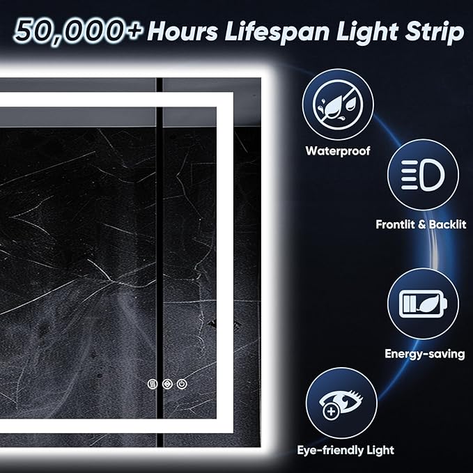 LED Bathroom Mirror, 40"x30" with Frontlit and Backlit Anti-Fog Mirror with Lights LED Vanity Mirror for Bathroom 3 Colors Temperature & Dimmable Bathroom Mirror with HD Tempered Glass