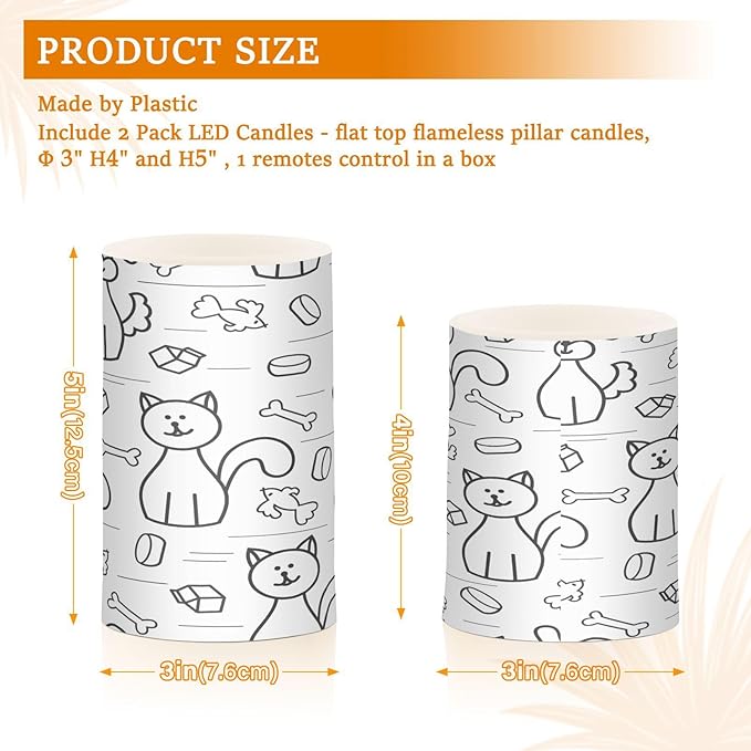 Dogs and Cats Flameless Candles Color Changing LED Candles with Remote Control Battery Candles for Outdoor and Indoor Home and Room Decoration, 3'' x 4''/5'' Set of 2 Pieces