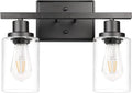 Ascher 2-Light Wall Sconces, Modern Vanity Light Fixture Black Finish, Wall Light with Clear Glass Shade for Mirror Hallway Bedroom, E26 Base (Bulbs Not Included)