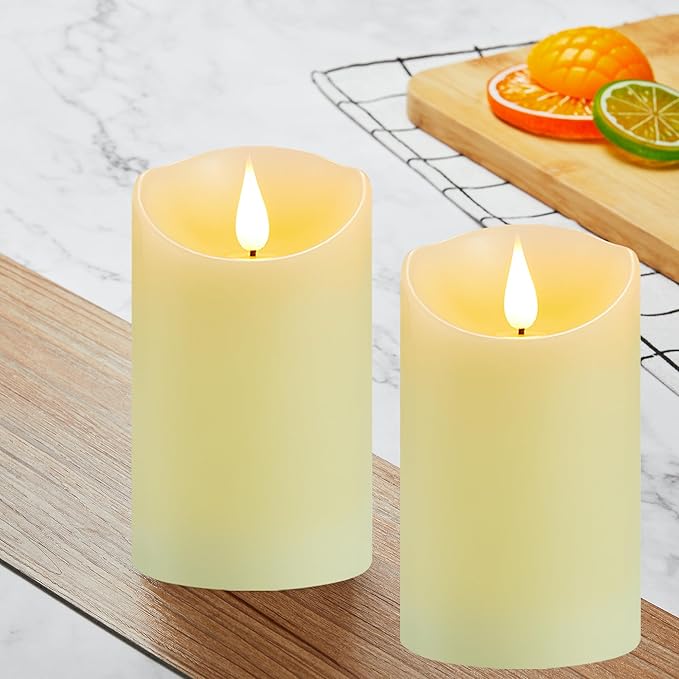Flameless Candles with Rechargeable Battery, 3" x 6", Set of 2, Electronic Candles with Remote and Timer, led Pillar Candles Real Wax 3D Wick, led Ivory Candles for Home, Wedding, Birthday