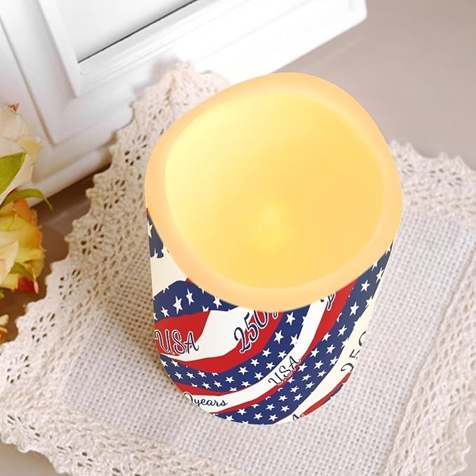 250 Years of America Pillar Led Candles Set of 4 Star Stripes Patriotic Candle Warmer Lamp Fourth of July Remote Control Candles Modern Decors for Indoor Outdoor Parties