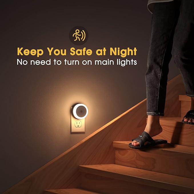 Briignite Night Lights Plug into Wall, [2 Pack], Nightlight with Light sensors, LED Night Light for Kids Room, Baby Night Light, Bathroom NightLights, Stair Lights, Hallway Light, Warm White